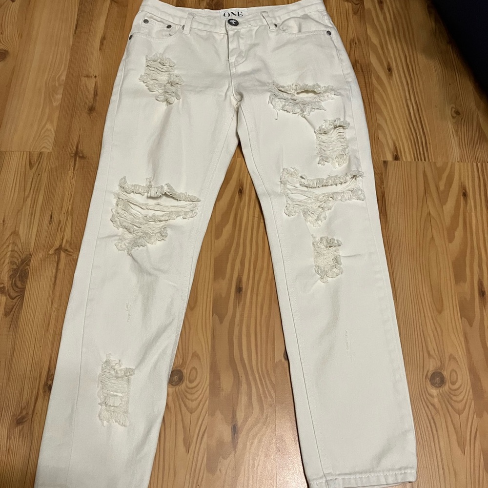 One By One Teaspoon Jeans Awesome Baggies Sz 25 White Distressed